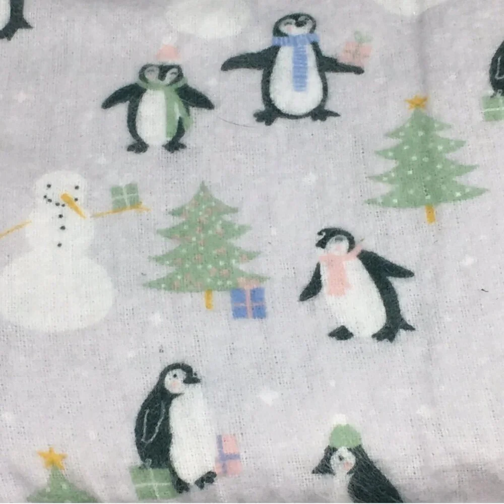 Cynthia Rowley Christmas Trees Penguins Snowman Flannel FULL Sheet Set Adorable